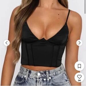 White fox black silk corset - S